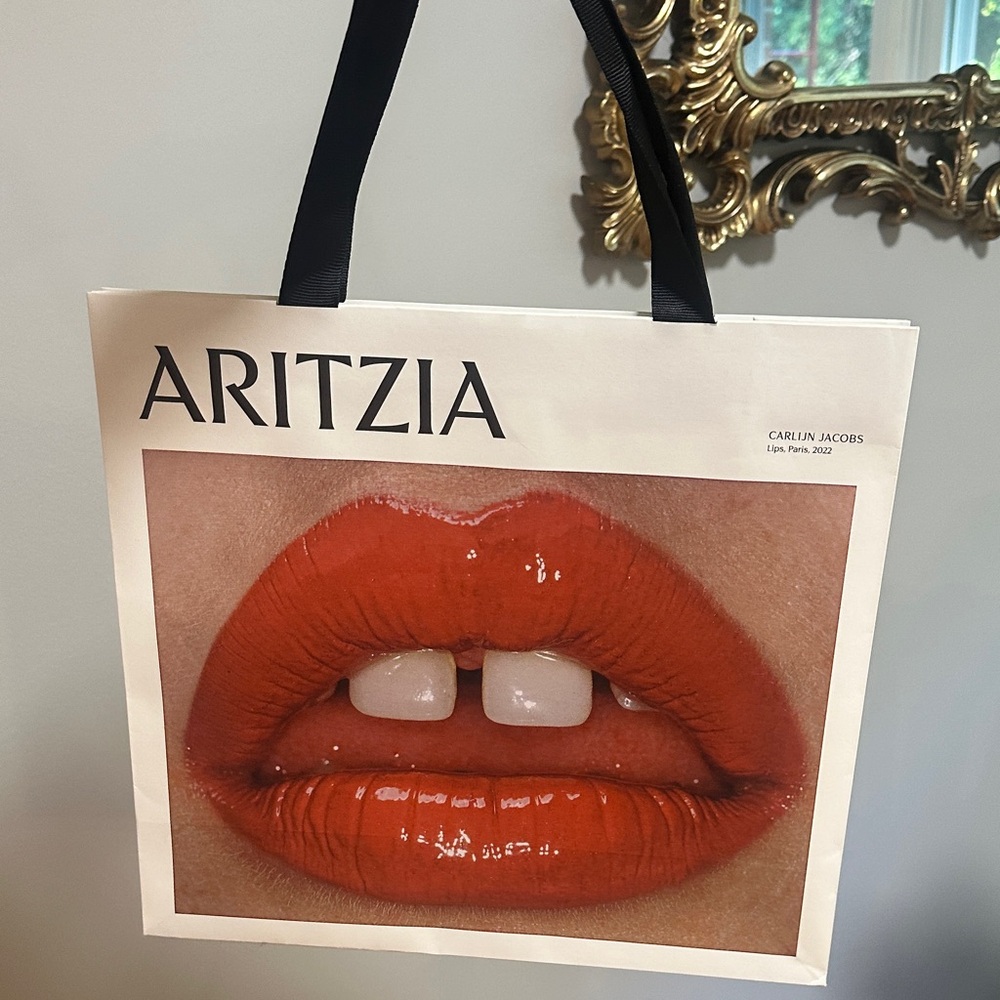 Aritzia White Tote with Orange Lip Design